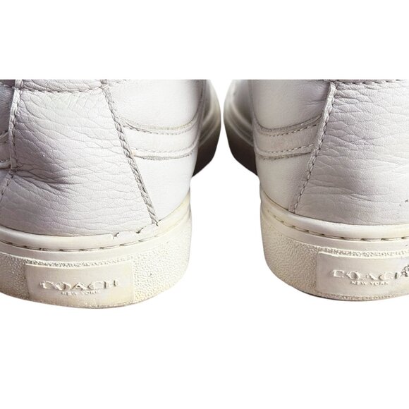 COACH Women's White Leather High Top Sneakers Leopard Print Lining Size 8M - Picture 13 of 14